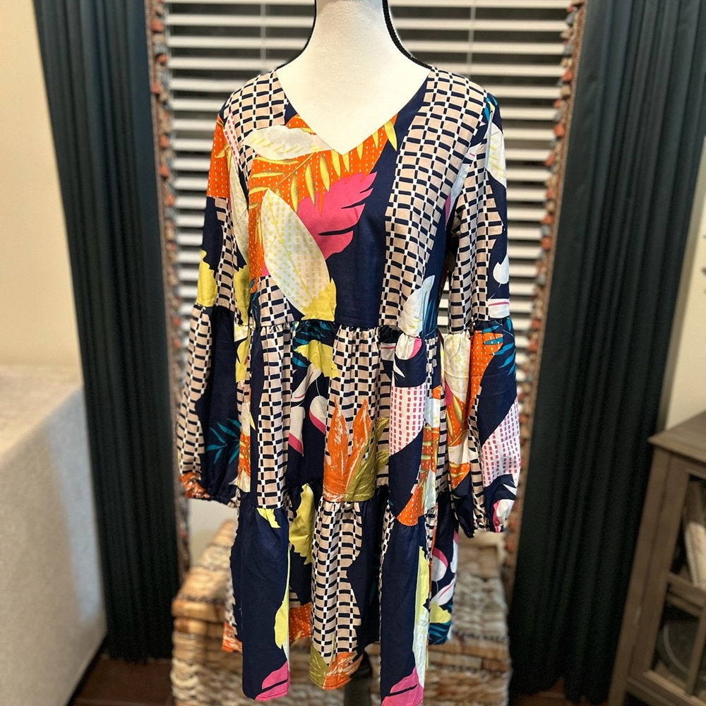 Colorful Patterned Long Sleeve Dress